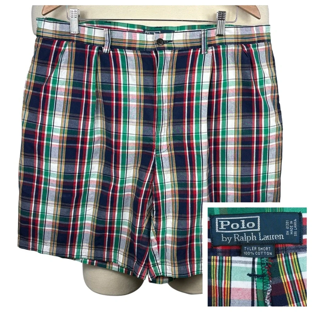 Men's Polo Ralph Lauren Tyler‎ 100% Cotton Multicolored Plaid Shorts 38
